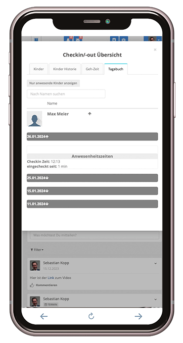 Tagebuch-Ansicht der Hort-App