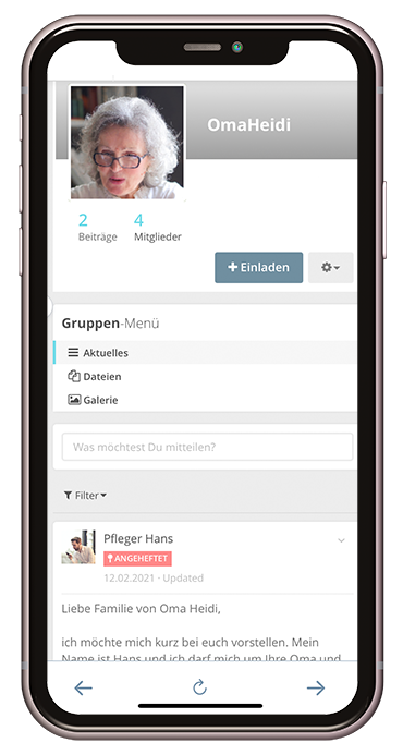 Digitale Akte einer Bewohnerin in der AnDeinerSeite.App