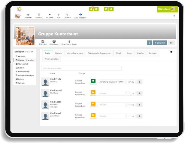 Check-in der Hort-App auf dem Tablet