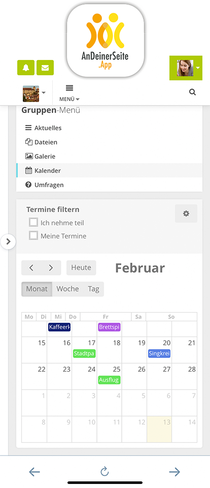 Kalender in der AnDeinerSeite.App