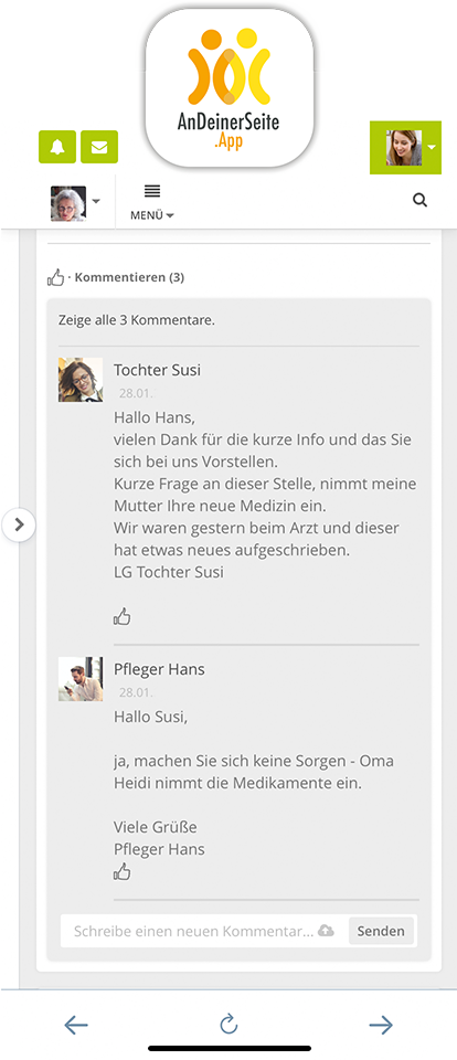 Unterhaltung in der AnDeinerSeite.App