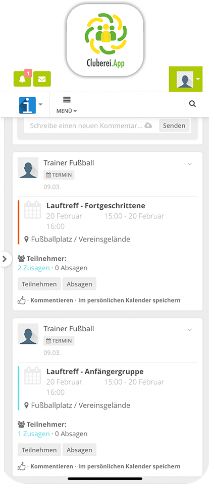 Kalender in der Cluberei.App