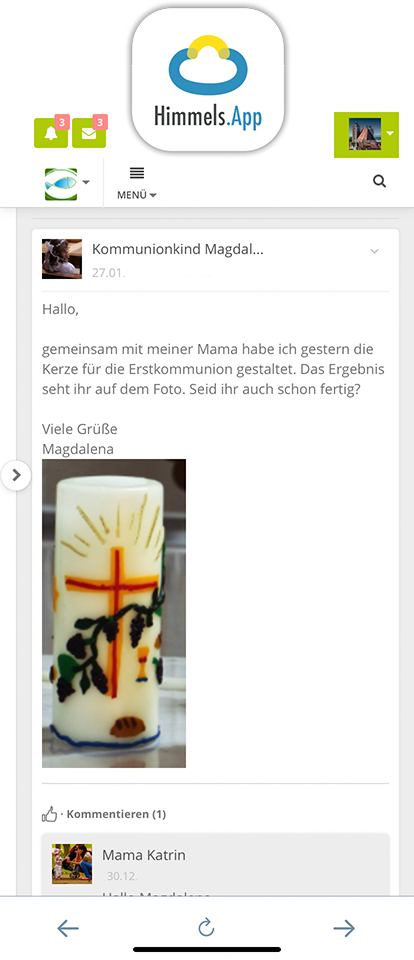 Beitrag mit Bild in der Himmels.App
