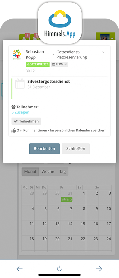 Kalender in der Himmels.App